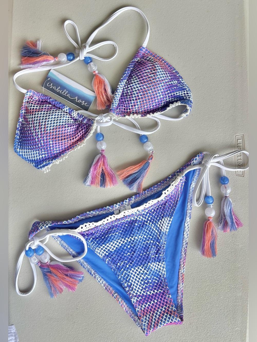 Isabella Rose mesh tassels sliding triangles bikini set size M